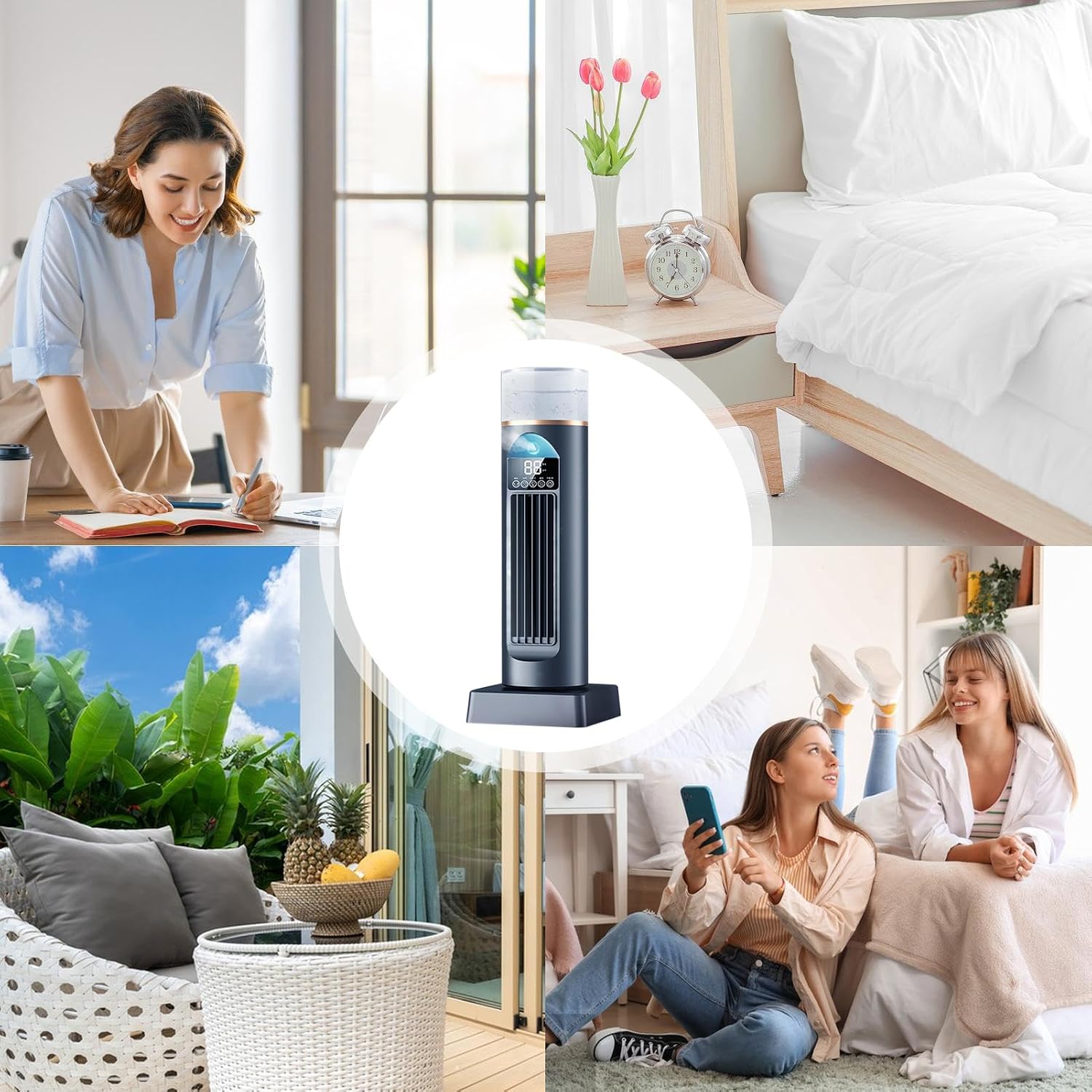 GENERIC Ventilateur AC Portable, Climatiseur Personnel | 6 Vitesses Silencieuses Oscillantes Sans Pales Avec Télécommande Pour Chambre à Coucher, Salon, Bureau, Camping-car