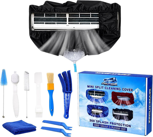 Kit De Nettoyage Climatisation 360° Professionnel Pour Climatiseur Split Et Mural, Housse De Nettoyage Avec Accessoires Pour Un Nettoyage Maison Facile (Noir, M)