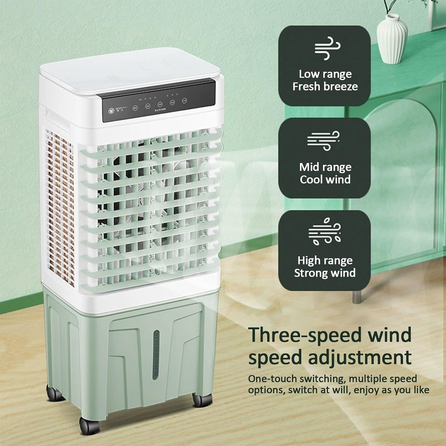  Refroidisseur D'air Par évaporation Avec Réservoir D'eau De 25 L, 4 Blocs Réfrigérants, Minuterie De 12 H, 3 Vitesses, Rafraîchit Jusqu'à 30 M² Pour Une Utilisation Intérieure Et Extérieure.