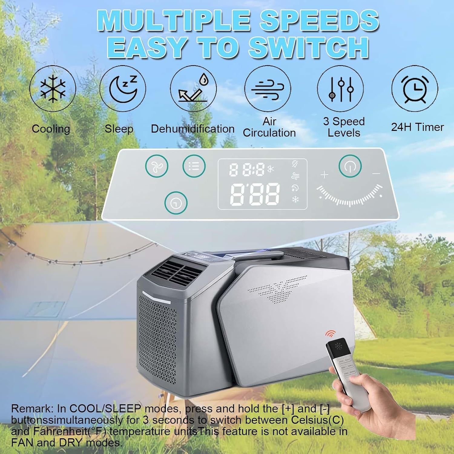  Climatiseur De Camping Sous Tente | Climatiseur Portable Avec Télécommande Multifonction, Compatible Avec Alimentation 48 V Ca/Cc, Adapté Au Camping En Tente, Au Camping-Car Ou À La Maison.