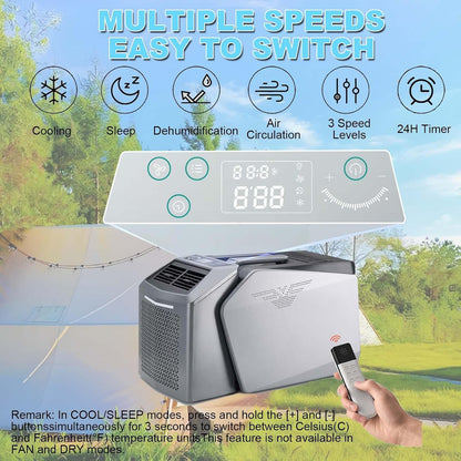  Climatiseur De Camping Sous Tente | Climatiseur Portable Avec Télécommande Multifonction, Compatible Avec Alimentation 48 V Ca/Cc, Adapté Au Camping En Tente, Au Camping-Car Ou À La Maison.