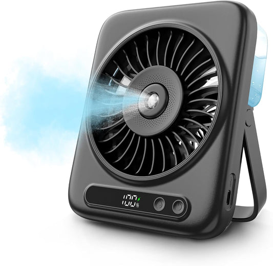  Kssvzz Ventilateur Brumisateur De Table - 6000mAh Ventilateurs Bureau Portable Avec 5 Vitesses, Ecran LED & Réglable à 120°, Petit Table Fan USB Rechargeable Pour Chambre Bureau Extérieur (Noir)