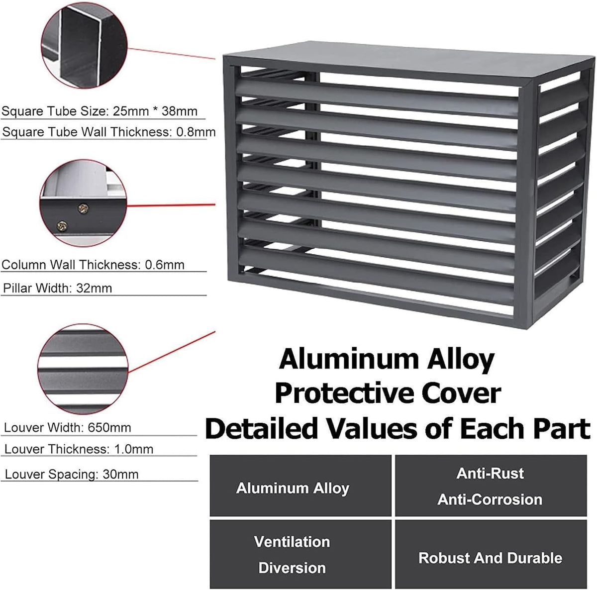  Cache Climatiseur Exterieur Aluminium,Clôture De Confidentialité Pour Écran De Climatiseur Extérieur,Protection De Unité Extérieur Pour Pompe À Chaleur,Cache Pour Climatiseur,Blanc ( Size : 110X60X80C