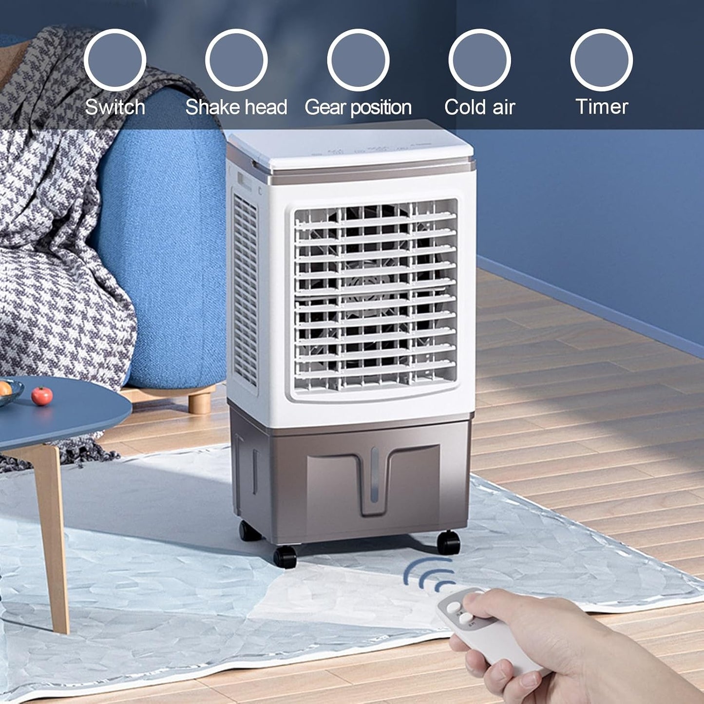  Climatiseur Portable à évaporation Avec Réservoir D'eau De 40 L/10,5 Gal, Télécommande, Minuterie De 7,5 H, 3 Vitesses, Pour Chambre, Terrasse Et Garage.