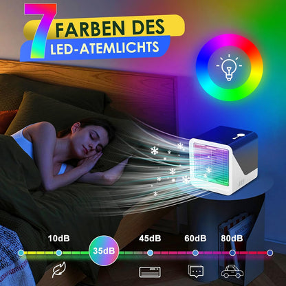  Climatiseur Mobile 3 En 1, USB Rafraîchisseur D’Air Sans Évacuation, 500ML, 3 Vitesses, Lumière LED 7 Couleurs, Ventilateur Silencieux Par Eau Pour Chambre Et Bureau