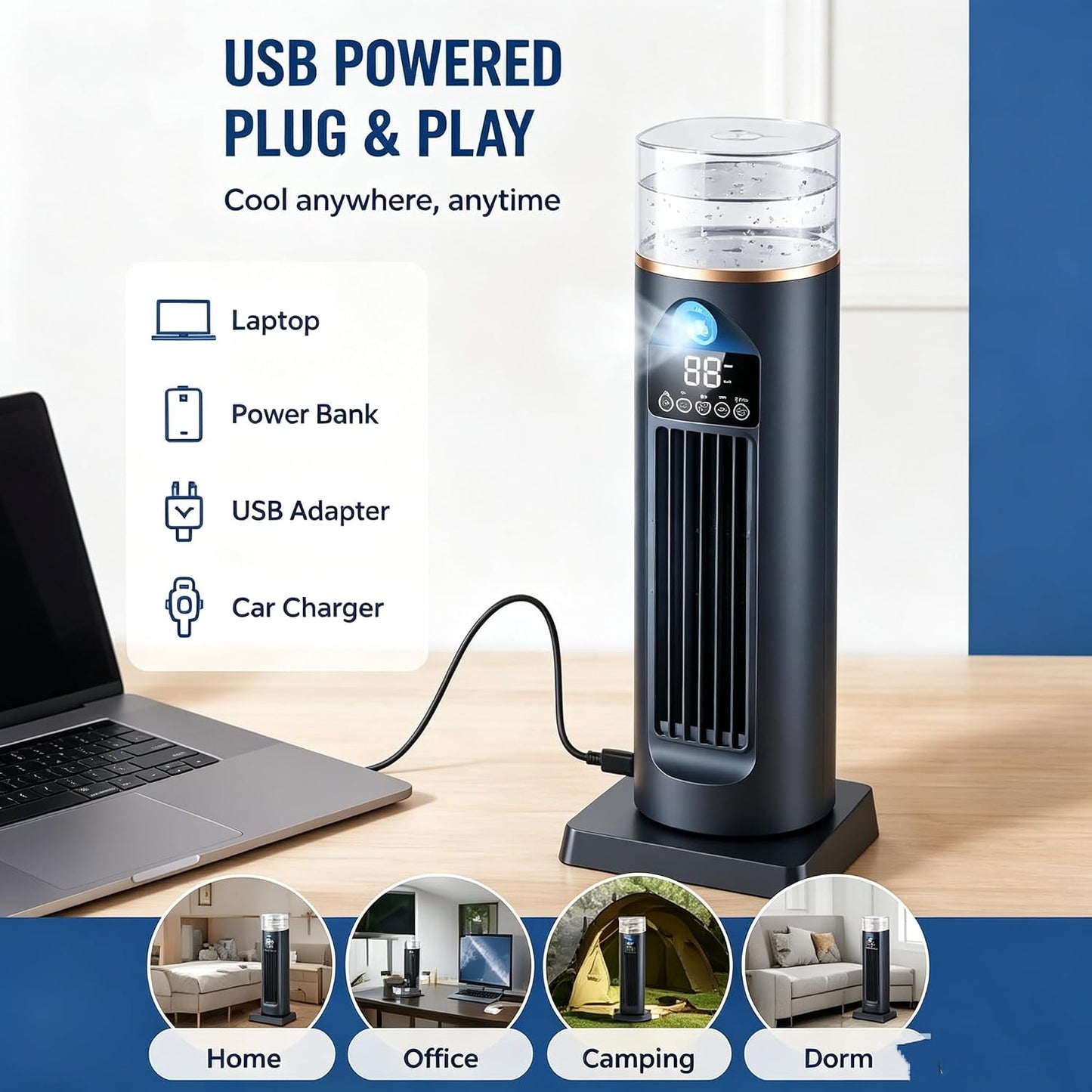  Ventilateur De Climatisation Portable Pour Chambre à Coucher, Vitesses Réglables, Climatisation De L'espace Personnel D'été Avec Minuterie Et Télécommande, Pour La Maison, Le Bureau, Le Camping, Le