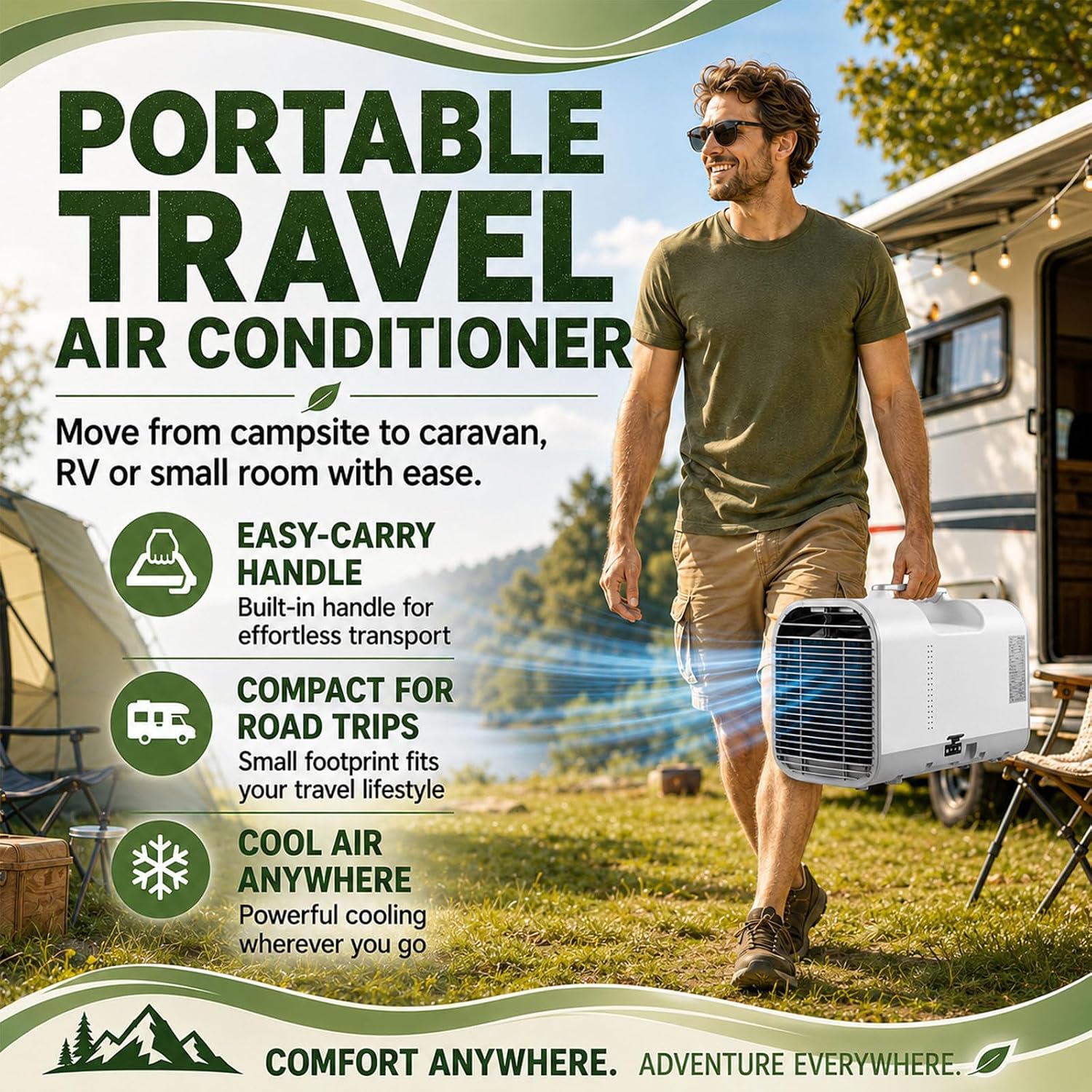 GENERIC Climatiseur Portable Pour Camping-Cars Et Petites Pièces, Ventilateur 4 En 1, Mode Sommeil, évaporation Automatique, Réglage De La Température De 16 à