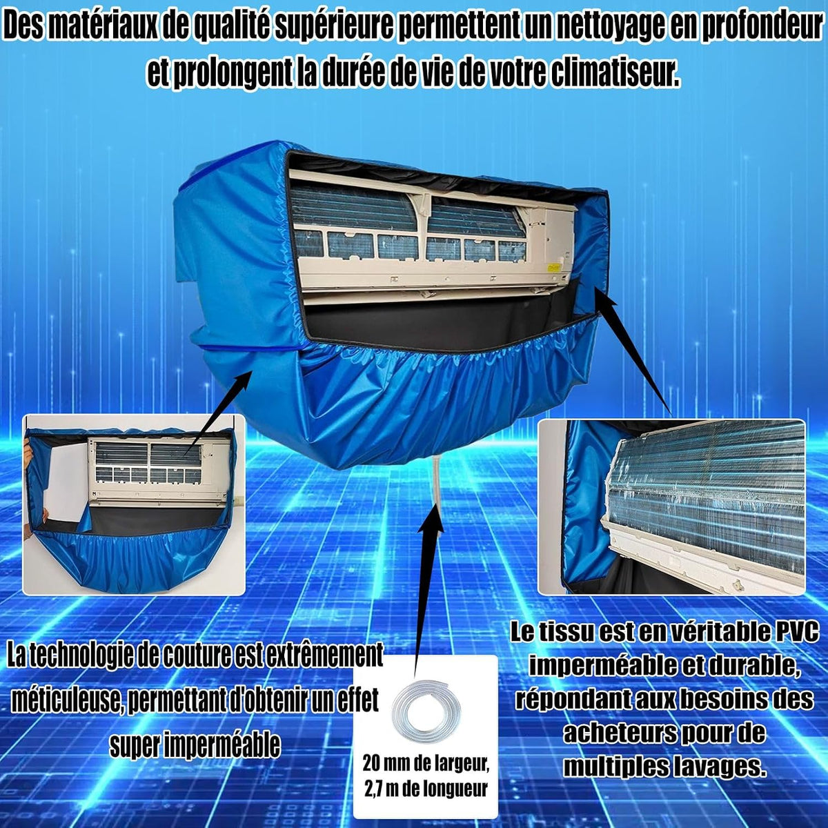  Kit De Nettoyage Pour Climatiseur Split(Panneaux Latéraux Améliorés), Avec Un Espace Supplémentaire Sac De Nettoyage Pour Climatiseur Split(Bleu Foncé, Petit, 18 Pièces)