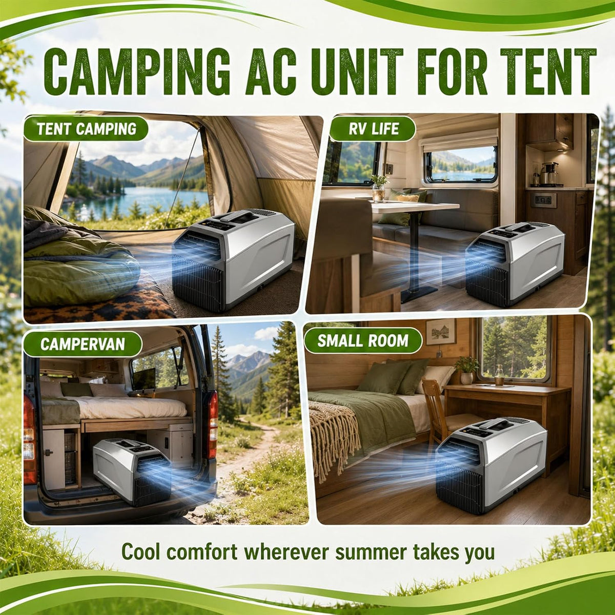  Climatiseur Mobile,Unité De Climatisation Portable Pour Camping,Refroidissement 4500/5100 Btu Pour Camping-Car, Tente, Caravane, Fourgon, 3 En 1, Minuterie 24 H, Télécommande 1500W