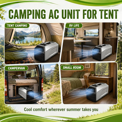  Climatiseur Mobile,Unité De Climatisation Portable Pour Camping,Refroidissement 4500/5100 Btu Pour Camping-Car, Tente, Caravane, Fourgon, 3 En 1, Minuterie 24 H, Télécommande 1500W