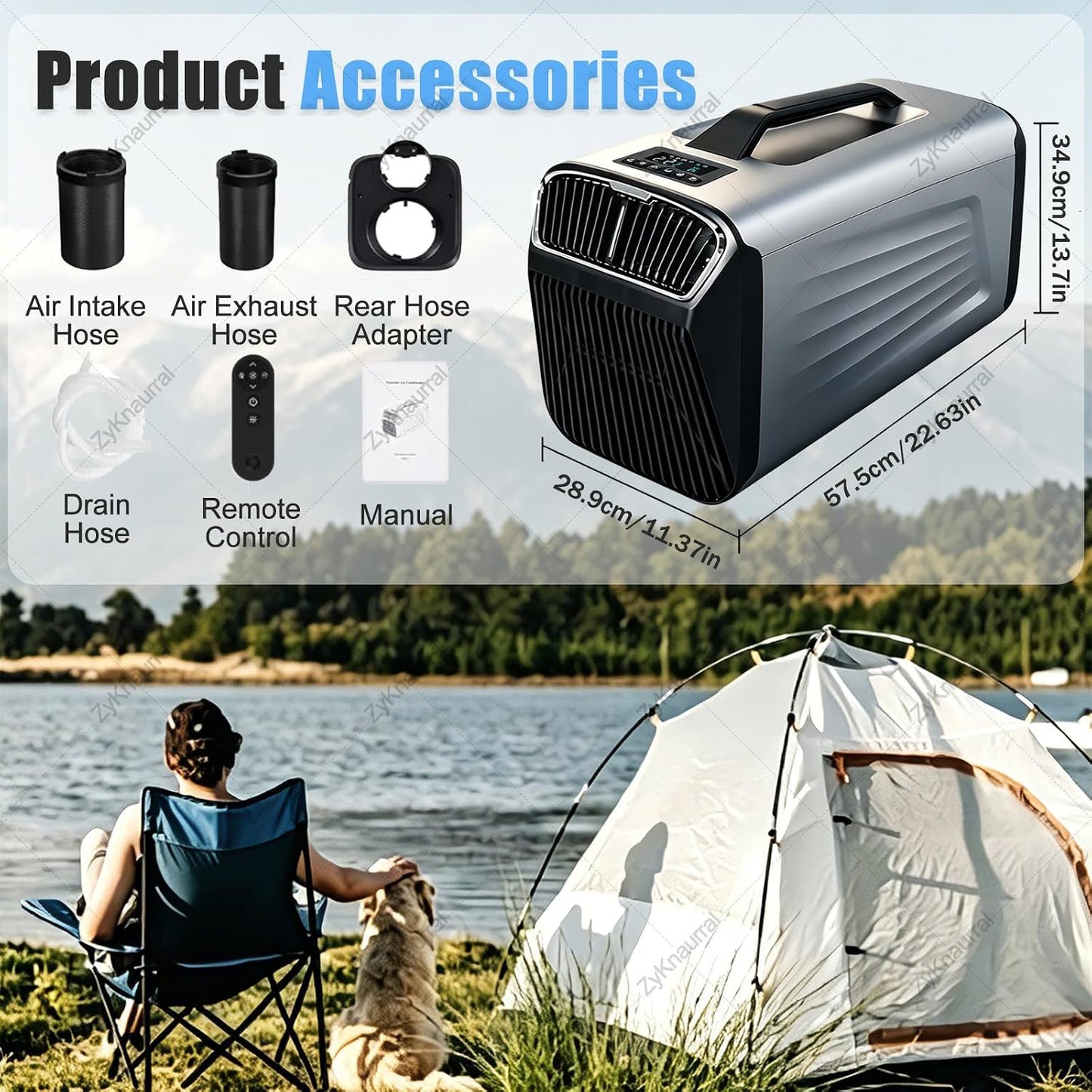  Climatiseur De Camping Mobile, Climatiseur Portable, Climatiseur Avec Modes Refroidissement, Ventilation, Déshumidification Et Sommeil, Alimentation Triple (12 V/24 V , 220 V Sur Secteur) 12V/220V