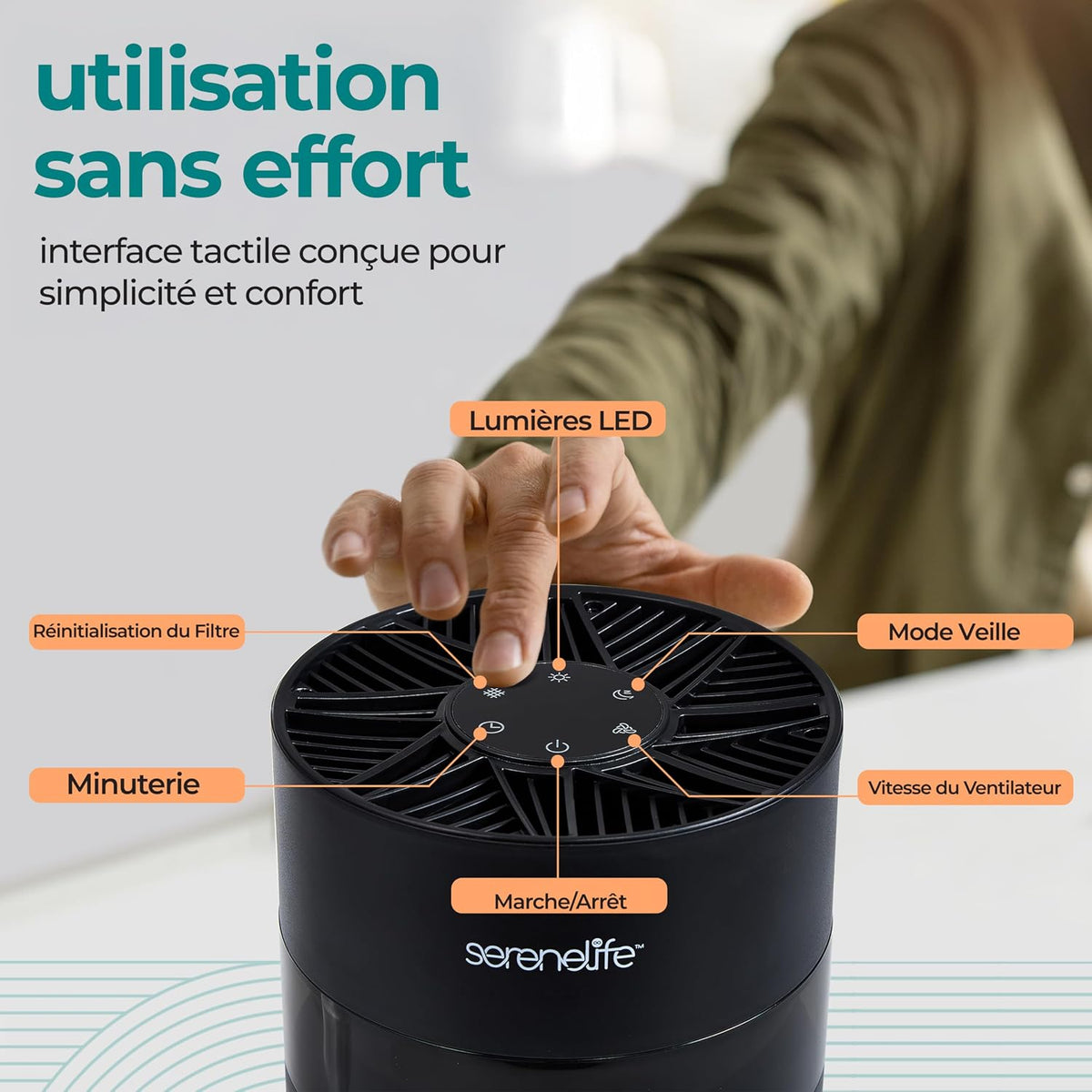  SereneLife Purificateur D’Air HEPA H13 Compact Pour Chambre Et Bureau – Filtration Des Allergènes, Pollen, Poils D’Animaux, Odeurs Et Fumée, Mode Sommeil, Minuterie, Boîte à Arômes