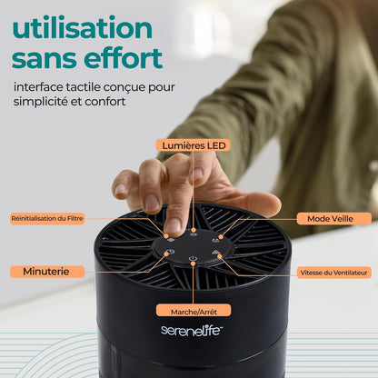  SereneLife Purificateur D’Air HEPA H13 Compact Pour Chambre Et Bureau – Filtration Des Allergènes, Pollen, Poils D’Animaux, Odeurs Et Fumée, Mode Sommeil, Minuterie, Boîte à Arômes