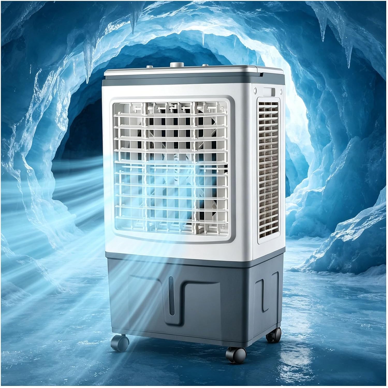 GENERIC Ventilateur Refroidisseur D'air Par évaporation Portable, Réservoir D'eau 30 L, Rideau Triple Face 1758 CFM, Oscillation 120°, 3 Vitesses, Sans Tuyau, 100 W, For Maison, Bureau, Terrasse