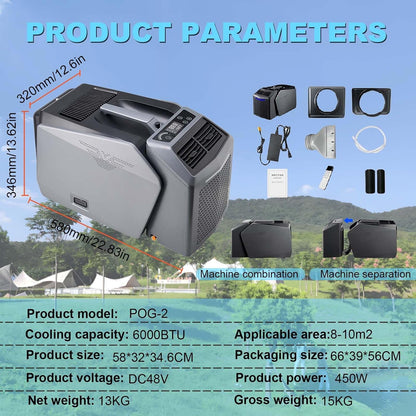  Climatiseur De Camping Sous Tente | Climatiseur Portable Avec Télécommande Multifonction, Compatible Avec Alimentation 48 V Ca/Cc, Adapté Au Camping En Tente, Au Camping-Car Ou À La Maison.