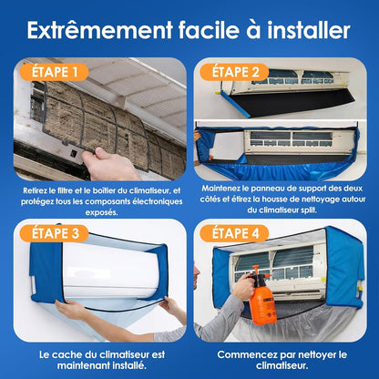  Kit Entretien Climatisation, Kit De Nettoyage Climatisation Split Pour Climatiseur, Bache Nettoyage Clim Avec Parois Latérales Renforcées (Bleu Et Blanc Transparent, Type C)