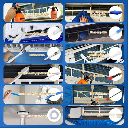  Kit Entretien Climatisation, Kit De Nettoyage Climatisation Split Pour Climatiseur, Bache Nettoyage Clim Avec Parois Latérales Renforcées (Bleu Et Blanc Transparent, Type C)