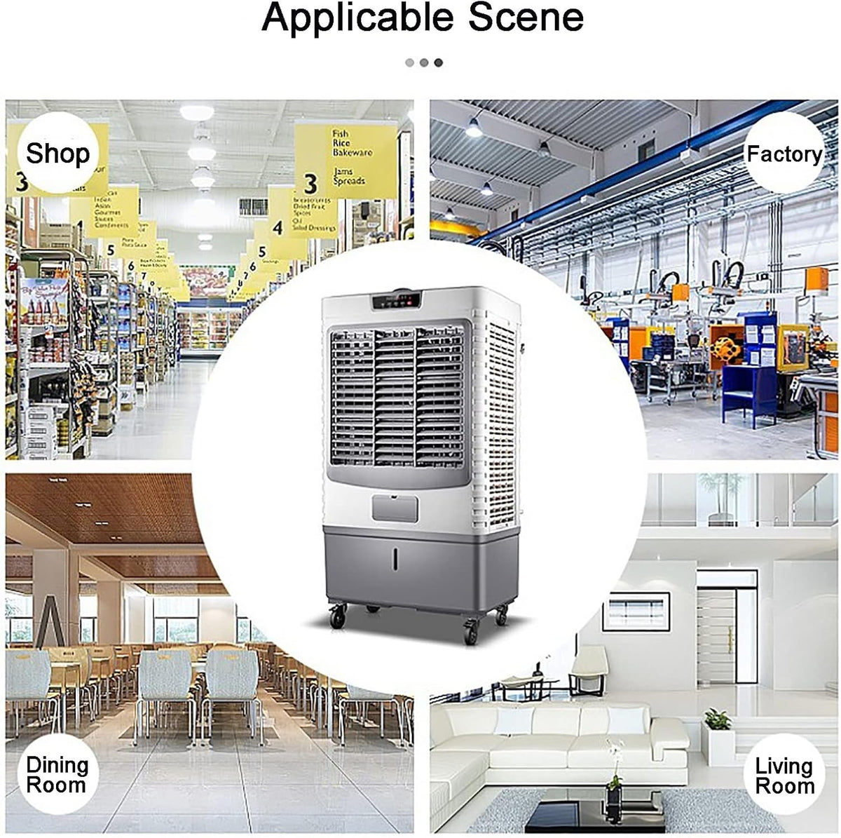  Ventilateur De Refroidisseur D'air Évaporatif Commercial, Humidificateur Industriel, Climatiseur 3 En 1, Grand Réservoir D'eau De 55 L, Moteur Puissant Pour Un Refroidissement Efficace