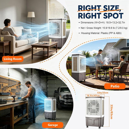 GENERIC Ventilateur Refroidisseur D'air Par évaporation Portable, Réservoir D'eau 30 L, Rideau Triple Face 1758 CFM, Oscillation 120°, 3 Vitesses, Sans Tuyau, 100 W, For Maison, Bureau, Terrasse