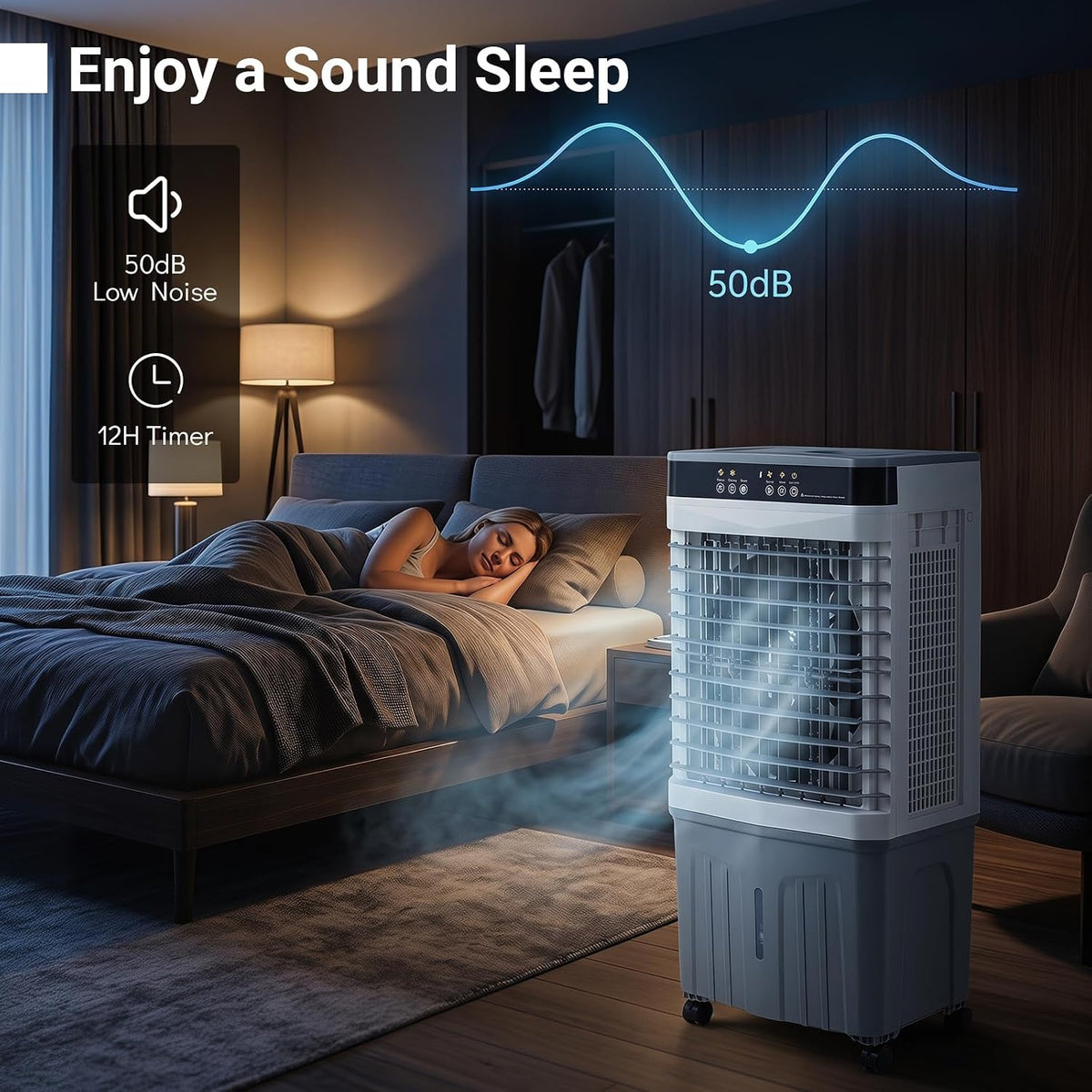 GENERIC Refroidisseur D'air Par évaporation Avec Télécommande, Ventilateur De Refroidissement à 3 Vitesses, Humidificateur, Affichage LED, Minuterie 12h, AC Mobile Portable Pour Chambre à Coucher, Avec 4