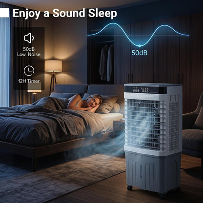 GENERIC Refroidisseur D'air Par évaporation Avec Télécommande, Ventilateur De Refroidissement à 3 Vitesses, Humidificateur, Affichage LED, Minuterie 12h, AC Mobile Portable Pour Chambre à Coucher, Avec 4