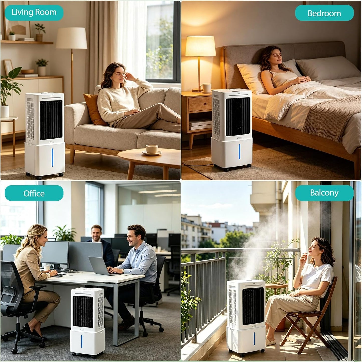 GENERIC Rafraîchisseur D'Air Autonome 4-en-1, Ventilateur Humidificateur Avec Grand Bac 25L Amovible, Circulation D'Air 800 M³/h, Oscillation 90°, Machine Sans Tuyau Avec Télécommande, Blanc