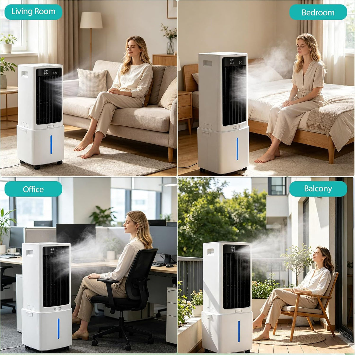GENERIC Humidificateur Et Refroidisseur Sans Fenêtre, Système Évaporatif 12L Avec Débit 800 M³/h, 3 Vitesses, Oscillation 90°, Minuterie 12H Pour Salon Et Espace De Travail