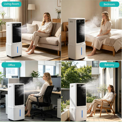 GENERIC Humidificateur Et Refroidisseur Sans Fenêtre, Système Évaporatif 12L Avec Débit 800 M³/h, 3 Vitesses, Oscillation 90°, Minuterie 12H Pour Salon Et Espace De Travail