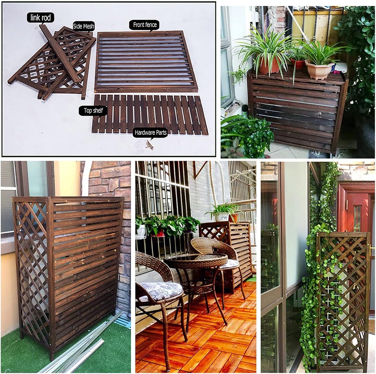  Housse De Climatiseur D'extérieur En Bois Et Support De Fleurs En Bois Massif Pour Climatisation, Protection Contre Les Intempéries.