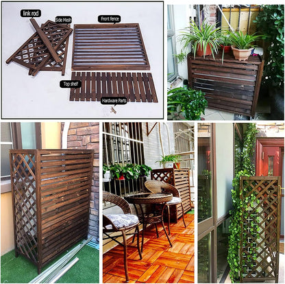  Housse De Climatiseur D'extérieur En Bois Et Support De Fleurs En Bois Massif Pour Climatisation, Protection Contre Les Intempéries.