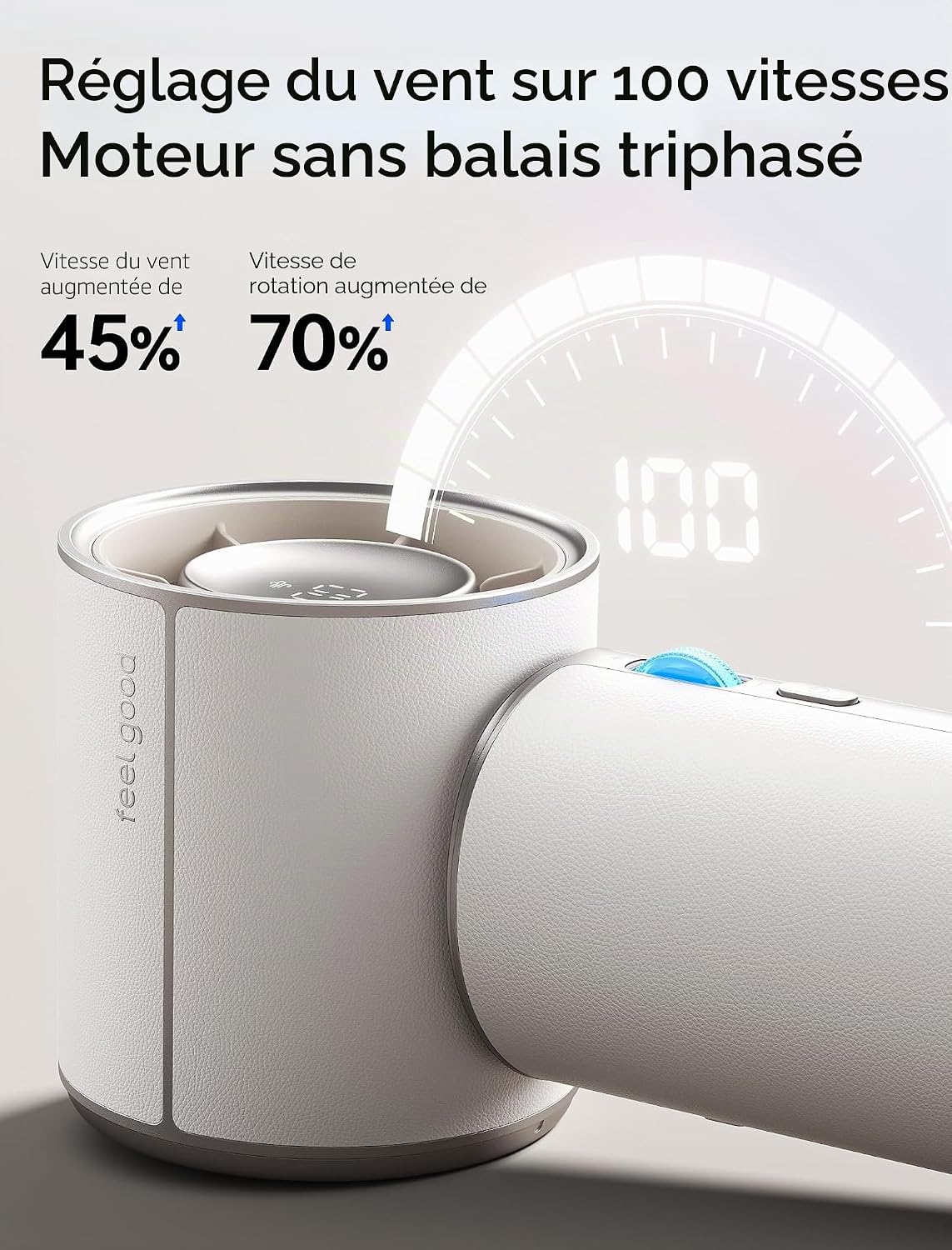  JISULIFE Mini Ventilateur Turbo Portable Avec Cuir Synthétique De Qualité Supérieure - Jusqu'à 30 Heures De Temps De Refroidissement - Vitesse De 1 à 100 - Ventilateur USB Pour Voyage - Blanc