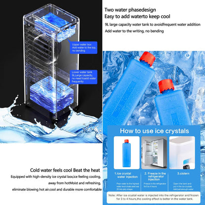 GENERIC Petit Ventilateur De Refroidissement Mobile, Ventilateur De Climatisation Portable, 3 Vitesses, Fonction Oscillante, Pour Flux D'air Frais, Réservoir D'eau à Double Remplissage, Roues à 360 ° Pour