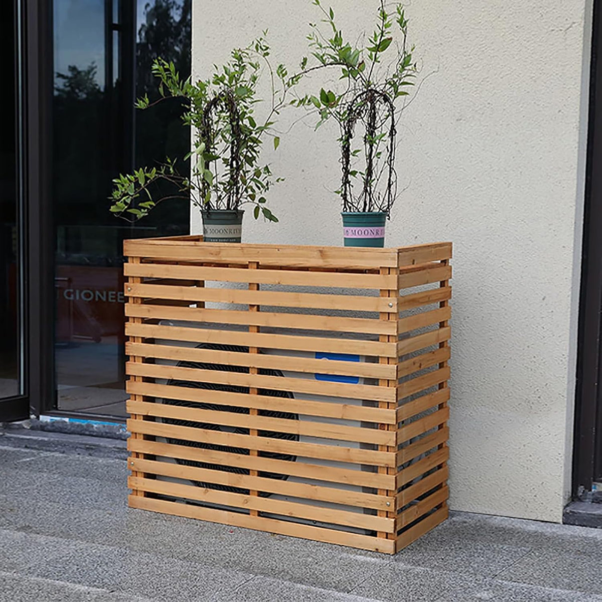  Housse De Protection Pour Climatiseur Extérieur, En Bois Massif Pour Climatiseurs Mobiles, Support De Fleurs, Résistant Aux Intempéries, Décoratif, Jaune, Protection De Jardin