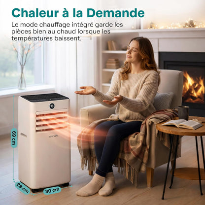  SereneLife Climatiseur Mobile WiFi 9000 BTU 4 En 1 – Silencieux Avec Chauffage Déshumidificateur Kit Fenêtre Roulettes Pour Chambre Bureau Maison Blanc