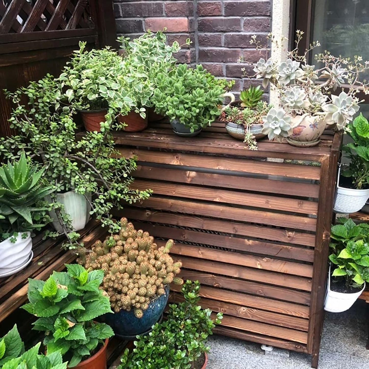  Housse De Climatiseur D'extérieur En Bois Et Support De Fleurs En Bois Massif Pour Climatisation, Protection Contre Les Intempéries.