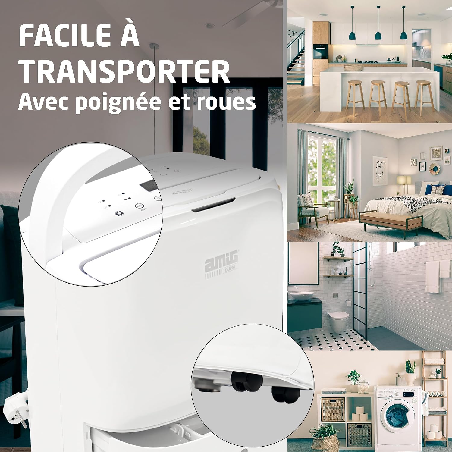  Amig – Déshumidificateur MIST - Capacité 20L/Jour - Régulation De L'humidité Et Minuterie - Réservoir D'eau Amovible 5,5L - 36x28x56 Cm - 270W - Couverture 160m³/h - Silencieux 42 DB - Séchage Linge