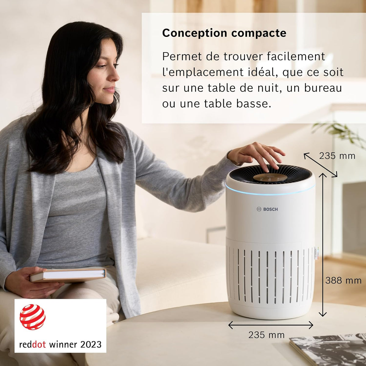 Bosch Air 2000 Purificateur D'air - Élimine Les Polluants, Avec Un Filtre à Air Et Un Mode Sommeil (< 25 DB(A)) - Pour Jusqu'à 37,5 M² - Avec Capteur Intelligent Et Mode Automatique - CADR : 180 M³/h