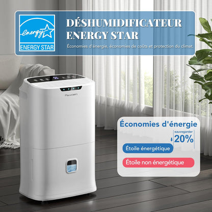  Déshumidificateur Intelligent 22 L/jour Pour La Maison, La Cave, La Chambre à Coucher – Silencieux, Puissante évacuation De L'humidité, Dégivrage Automatique, Verrouillage Enfant, Filtre à