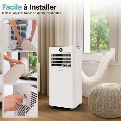  SereneLife Climatiseur Mobile WiFi 9000 BTU 4 En 1 – Silencieux Avec Chauffage Déshumidificateur Kit Fenêtre Roulettes Pour Chambre Bureau Maison Blanc