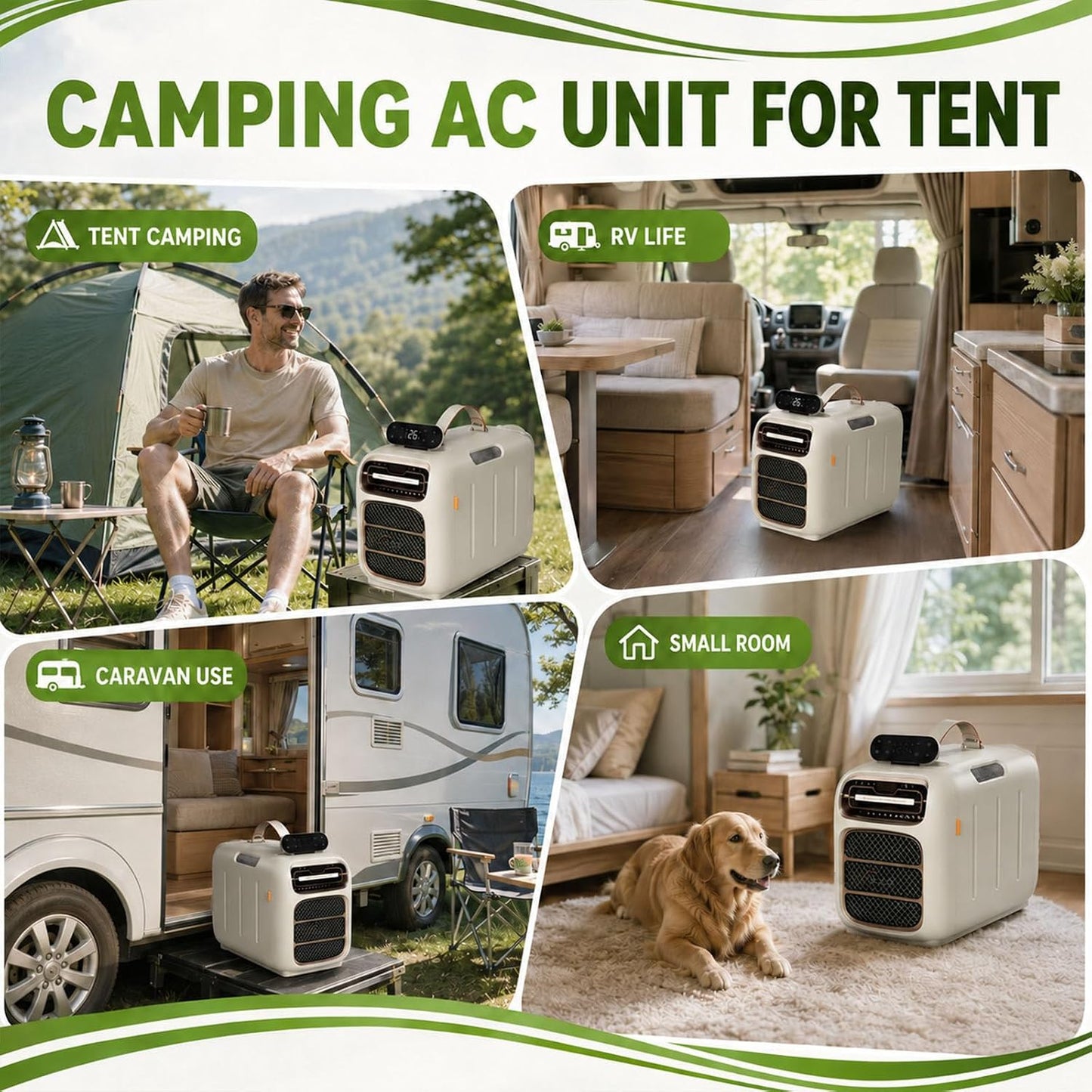  Climatiseur Portable 450 W,Climatiseur Mobile Compact 4700 Btu,Climatiseur De Camping Avec Flux D'air Réglable,Mode Silencieux 45 DB,Auto-Évaporateur Pour Tente/Caravane Cooling+Heating |