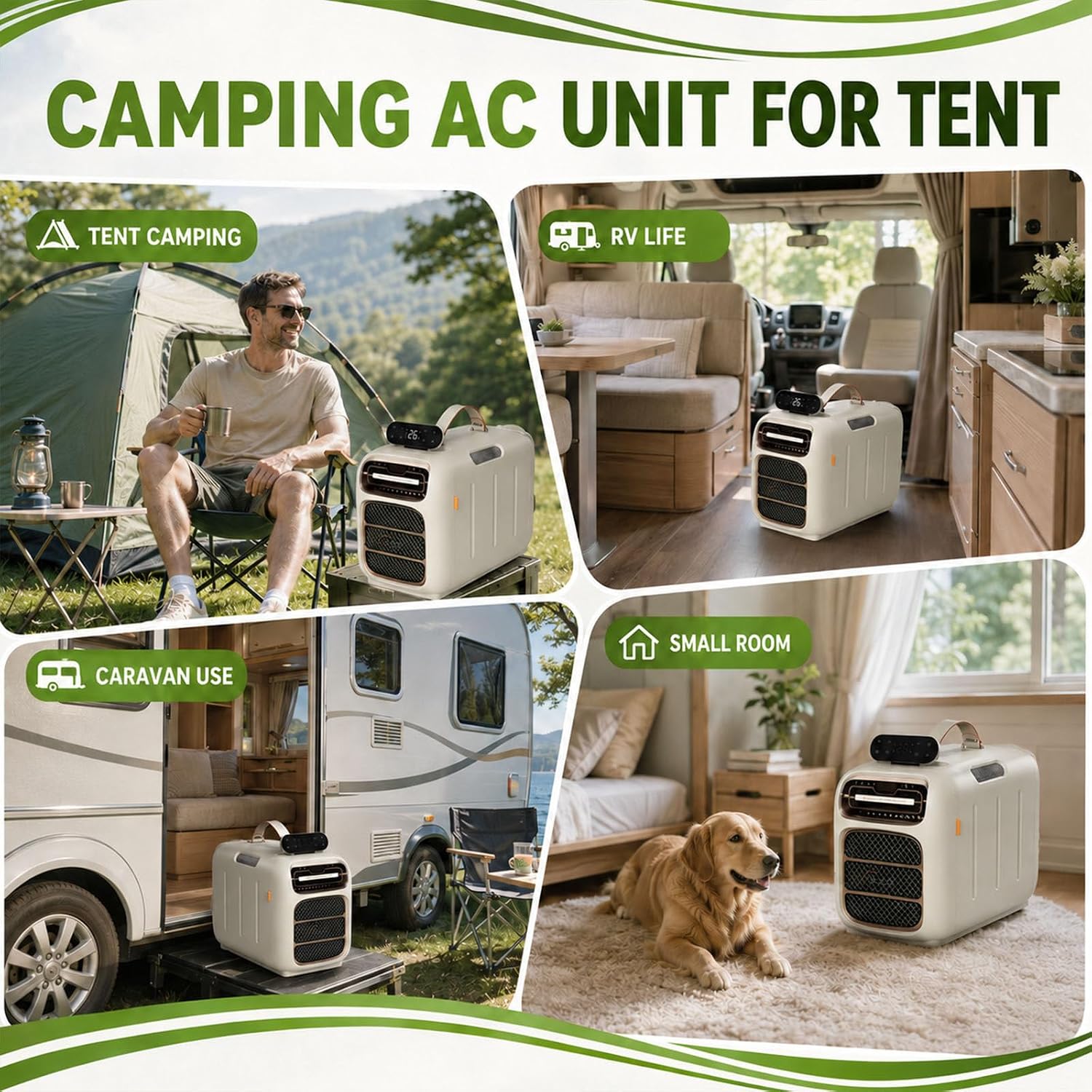  Climatiseur Portable 450 W,Climatiseur Mobile Compact 4700 Btu,Climatiseur De Camping Avec Flux D'air Réglable,Mode Silencieux 45 DB,Auto-Évaporateur Pour Tente/Caravane Cooling+Heating |