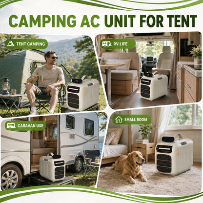  Climatiseur Portable 450 W,Climatiseur Mobile Compact 4700 Btu,Climatiseur De Camping Avec Flux D'air Réglable,Mode Silencieux 45 DB,Auto-Évaporateur Pour Tente/Caravane Cooling+Heating |