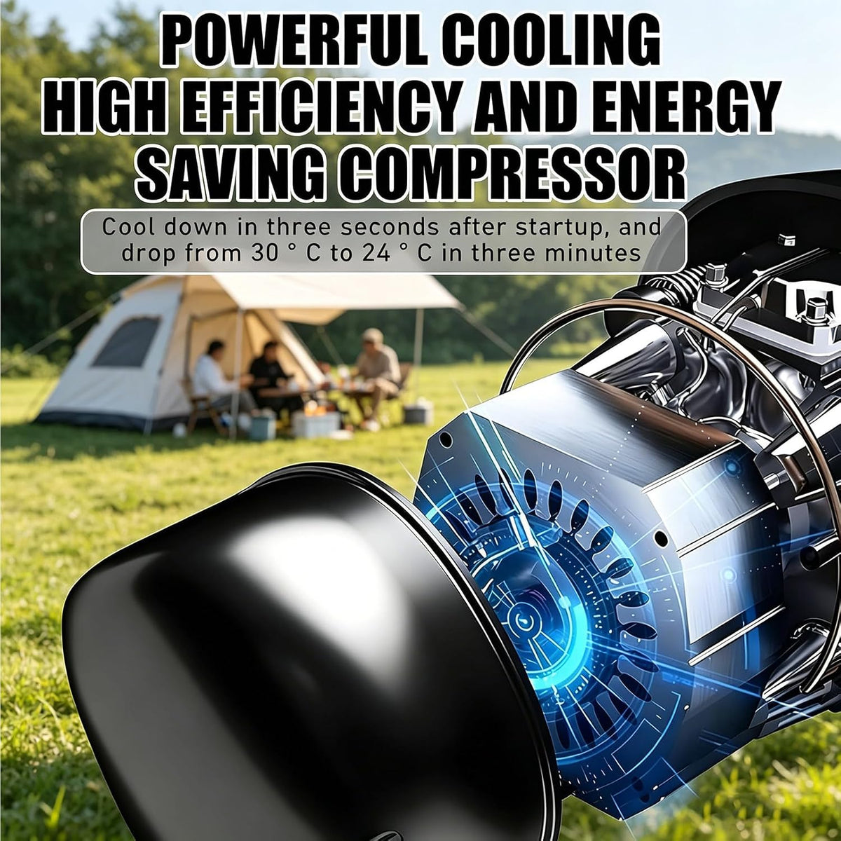  Climatisation Portable Pour Camping-Car, Refroidissements En 3 Min, Pas De Fenêtre Requise, Calme Sous 42dB, Avec Télécommande & Toucher, Pour Tente Et Camping, 420W, Compact Et évaporation De L'eau