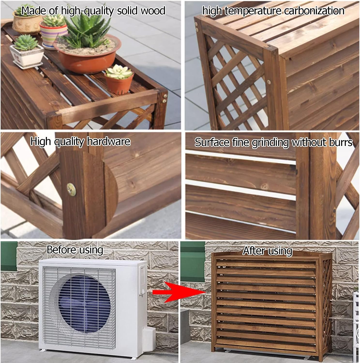  Housse De Climatiseur D'extérieur En Bois Et Support De Fleurs En Bois Massif Pour Climatisation, Protection Contre Les Intempéries.
