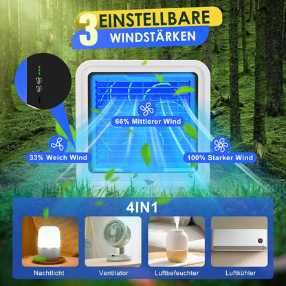  Climatiseur Mobile 3 En 1, USB Rafraîchisseur D’Air Sans Évacuation, 500ML, 3 Vitesses, Lumière LED 7 Couleurs, Ventilateur Silencieux Par Eau Pour Chambre Et Bureau