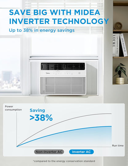  Midea 12,000 BTU Smart Inverter Window Air Conditioner With APP, Alexa Control, 115V AC Unit Cools Up To 550 Sq. Ft, Quiet Operation, Energy Saving, Remote & Easy Installation Kit, White