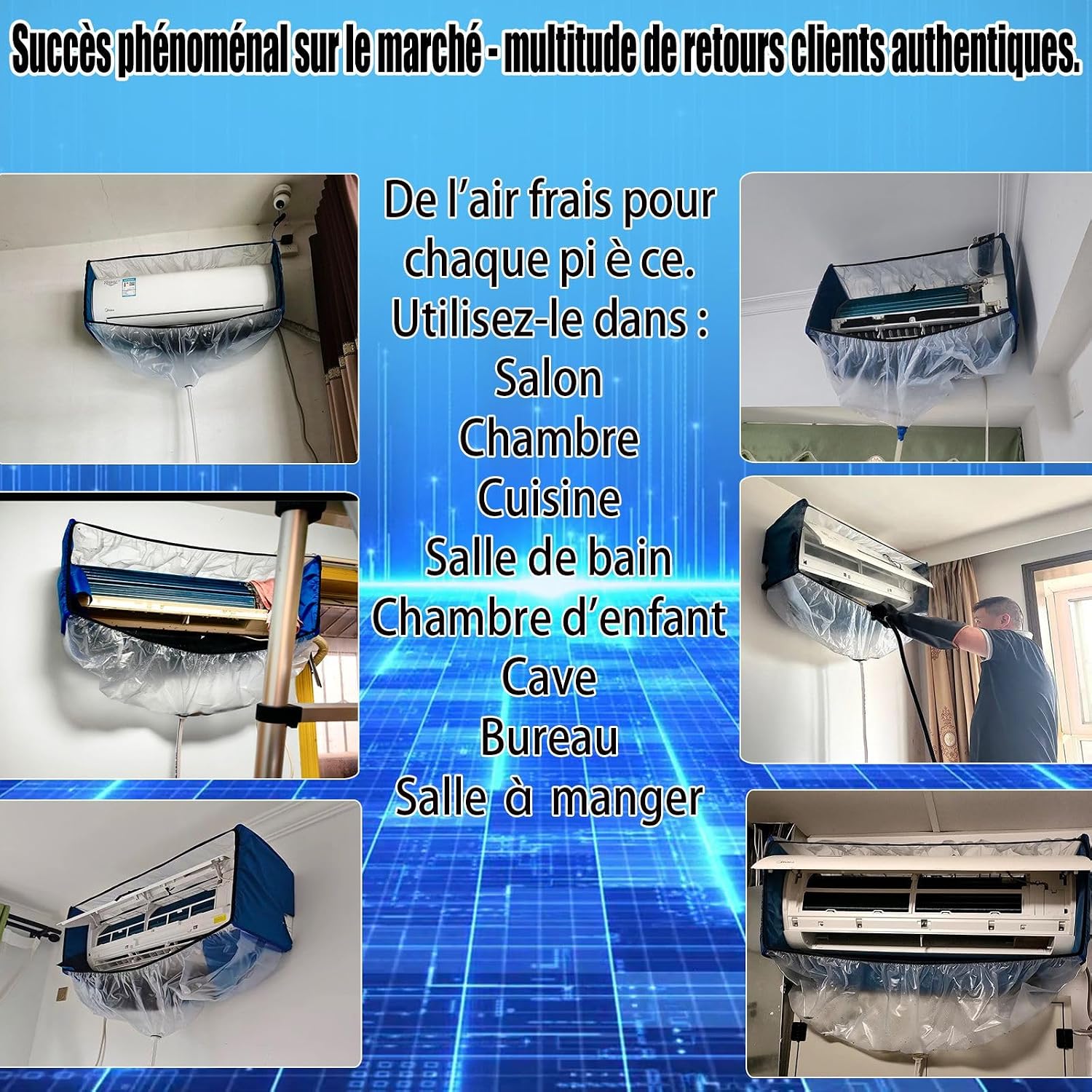  Kit De Nettoyage Pour Climatiseur Split(Panneaux Latéraux Améliorés), Avec Un Espace Supplémentaire Sac De Nettoyage Pour Climatiseur Split(bleu Et Blanc, Petit, 18 Pièces)