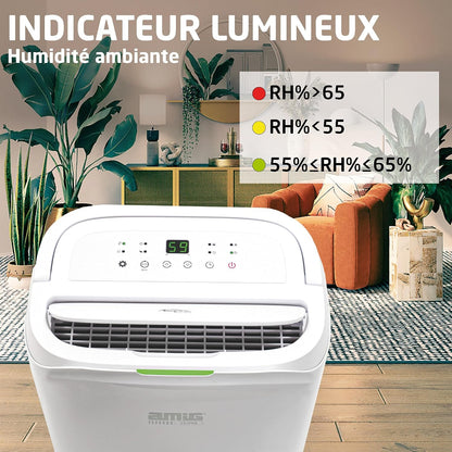  Amig – Déshumidificateur MIST - Capacité 25L/Jour - Régulation De L'humidité Et Minuterie - Réservoir D'eau Amovible 5,5L - 36x28x56 Cm - 370W - Couverture 170m³/h - Silencieux 46 DB - Séchage Linge