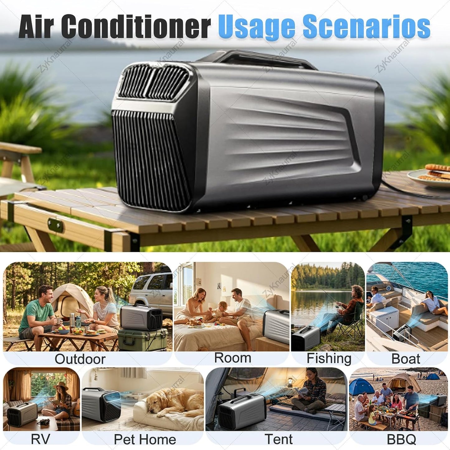  Climatiseur De Camping Mobile, Climatiseur Portable, Climatiseur Avec Modes Refroidissement, Ventilation, Déshumidification Et Sommeil, Alimentation Triple (12 V/24 V , 220 V Sur Secteur) 12V/220V