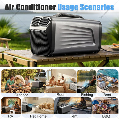  Climatiseur De Camping Mobile, Climatiseur Portable, Climatiseur Avec Modes Refroidissement, Ventilation, Déshumidification Et Sommeil, Alimentation Triple (12 V/24 V , 220 V Sur Secteur) 12V/220V